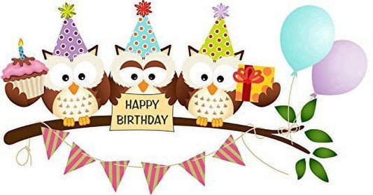 Owls Happy Birthday Edible Image Icing Cake Topper for Quarter Sheet Cake, by TNCT