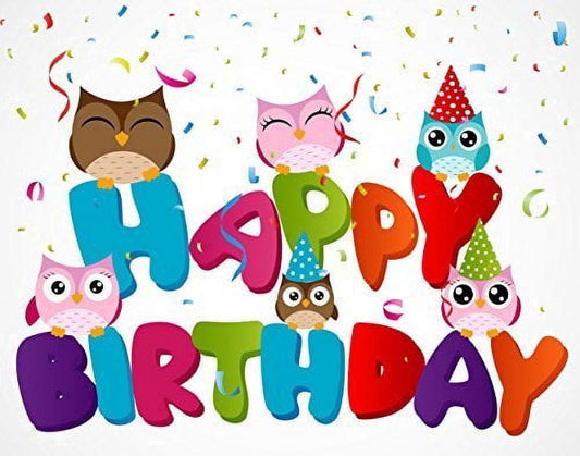 Owls Happy Birthday Edible Icing Image Cake Topper, by Tnct.