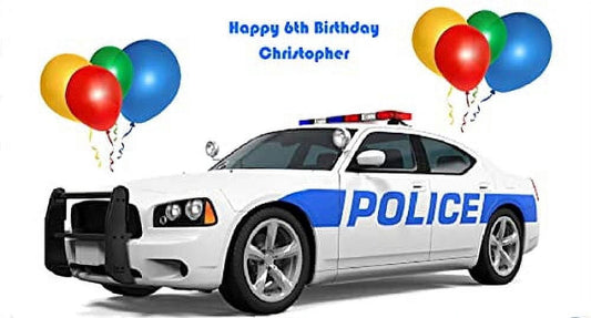 Police Car Edible Image Icing Cake Topper for Quarter Sheet Cake, by TNCT