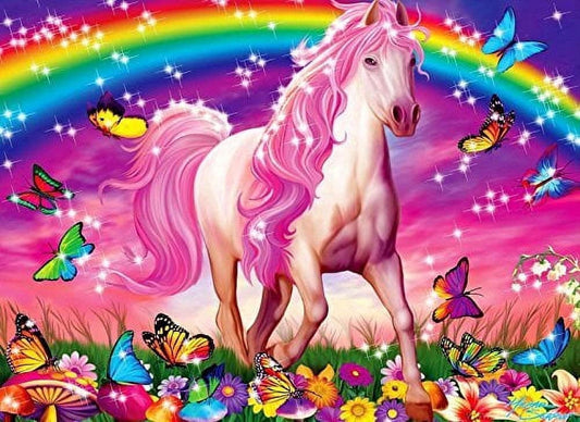 Rainbow Unicorn with Butterflies & Flowers Edible Image Icing Cake Topper for Quarter Sheet Cake, by TNCT