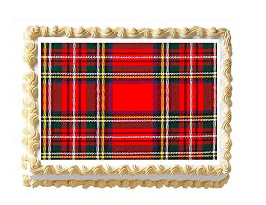 Royal Stewart Red Plaid Pattern Edible Image Icing Cake Topper for Quarter Sheet Cake, by TNCT