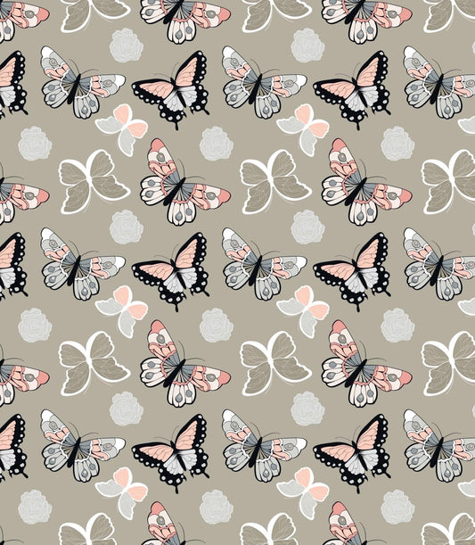 Tan, Gray, Peach, Black & White Colorful Butterfly Pattern Edible Icing Image Cake Topper, by Tnct.