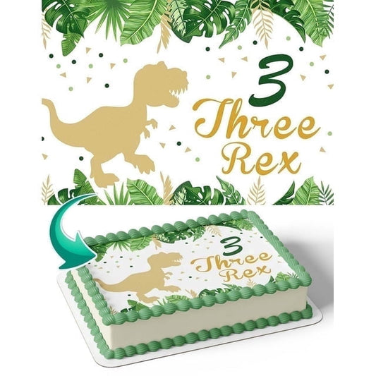 Trex Three Rex Birthday 3rd Birthday Edible Icing Image Cake Topper, by Tnct.