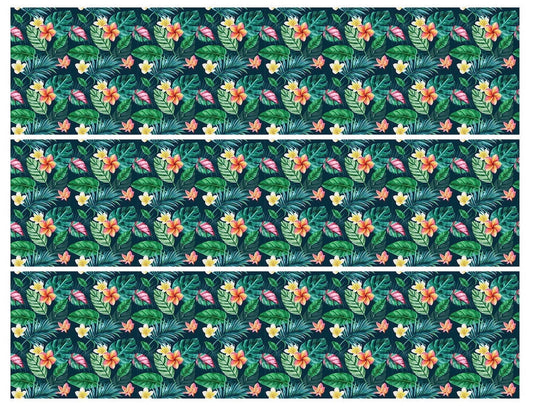 Tropical Leaves and Flowers Pattern Edible Icing Image Cake Border Strips & Cake Toppers, by TNCT (3 Count)