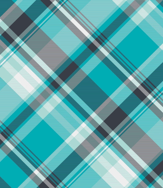 Turquoise, White & Black Tartan Plaid Pattern Edible Icing Image Cake Topper, by Tnct.