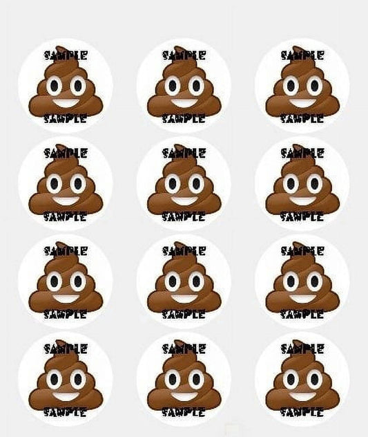 2" Round Poop Emoji Edible Image Cupcake or Cookie Toppers, by Tnct.