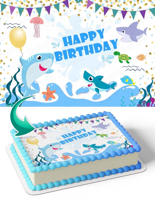 Under Sea Water Shark USS Edible Image Icing Cake Topper for Quarter Sheet Cake, by TNCT