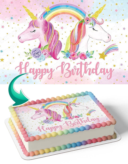 Unicorn Horse Rainbow Edible Image Icing Cake Topper for Quarter Sheet Cake, by TNCT