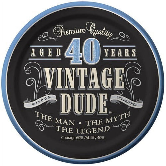 Vintage Dude Aged 40 Years Birthday Edible Image Icing Cake Topper for Quarter Sheet Cake, by TNCT