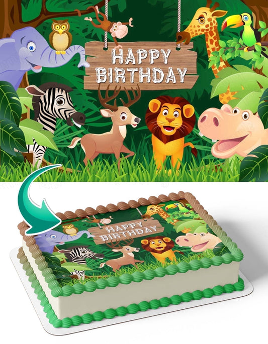 Wild Jungle Animals Edible Image Icing Cake Topper for Quarter Sheet Cake, by TNCT