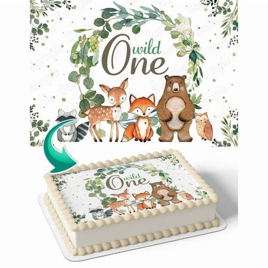 Wild one Baby Forest Animals Bear Fox Owl Raccoon Baby Shower Edible Icing Image Cake Topper, by TNCT