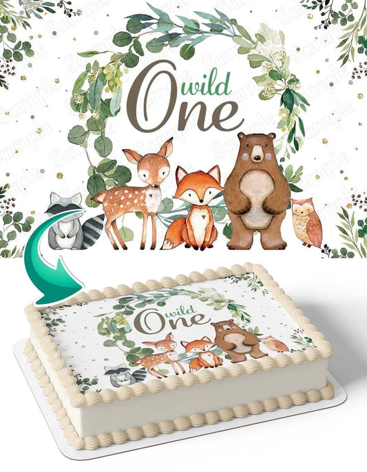 Wild One Baby Forest Animals Edible Image Icing Cake Topper for Quarter Sheet Cake, by TNCT