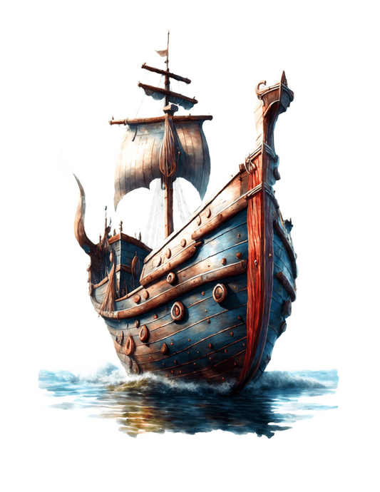Wooden Viking/Pirate Ship Edible Image Icing Cake Topper for Quarter Sheet Cake, by TNCT
