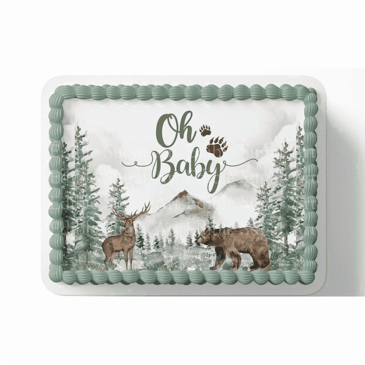 Woodland Oh Baby, Bear & Elk Baby Shower Edible Image Cake Topper, by TNCT