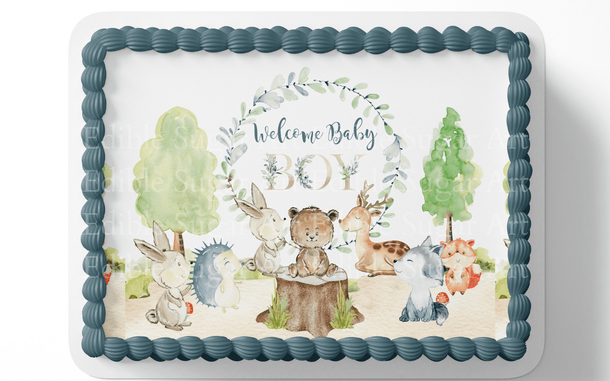 TNCT Woodland Baby Shower Edible Icing Image Cake Topper