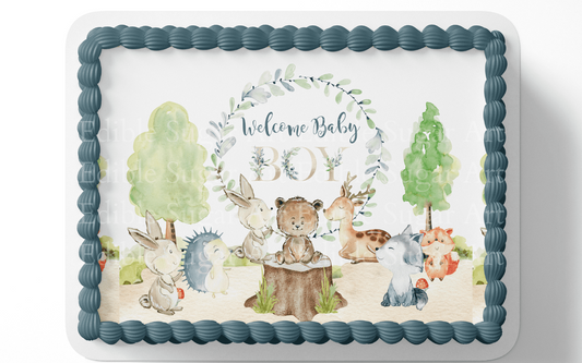 TNCT Woodland Baby Shower Edible Icing Image Cake Topper