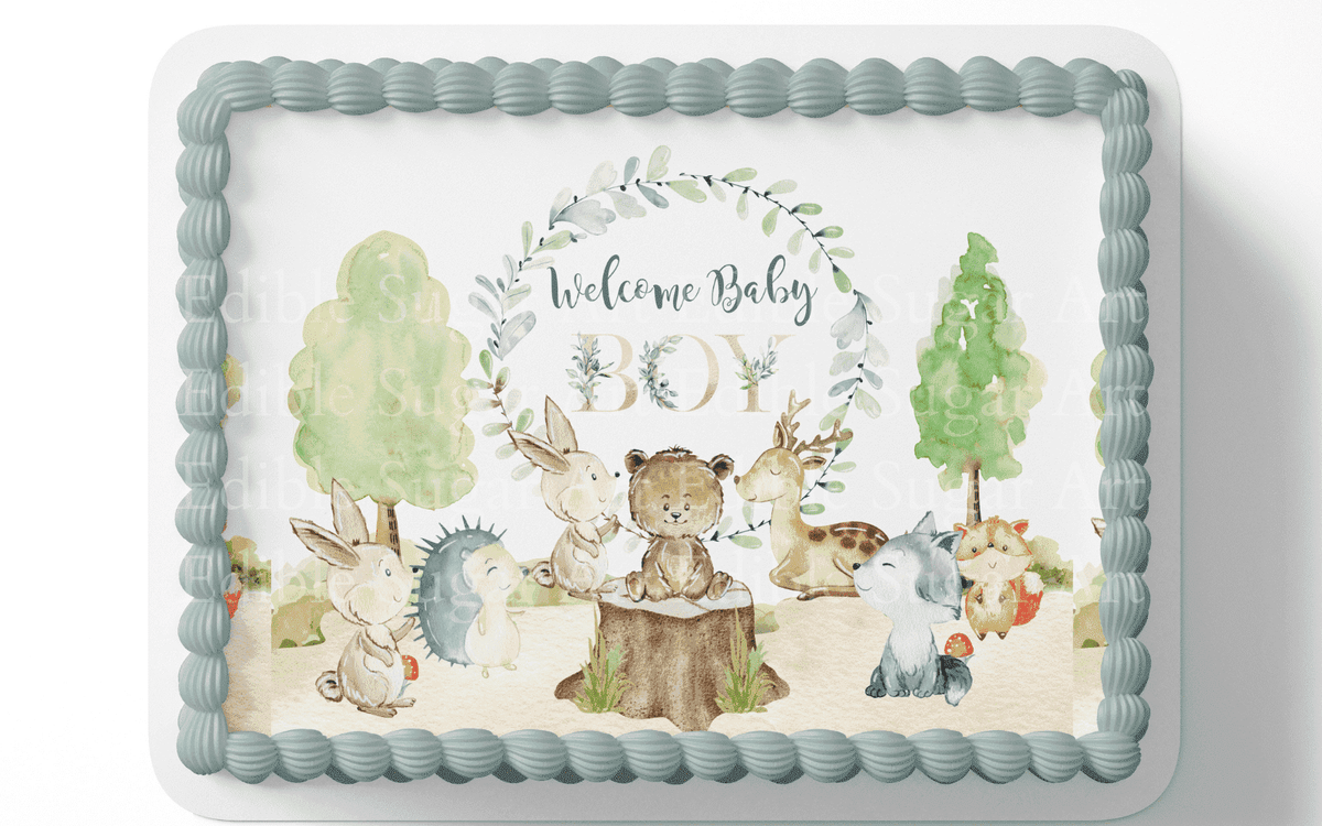 Woodland Baby Shower Cake Topper Edible Image Woodland Decorations Woodland Party Decor