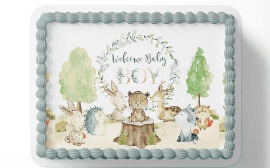 Woodland Baby Shower Cake Topper Edible Image Woodland Decorations Woodland Party Decor
