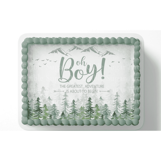 Woodland Baby Shower Oh Boy the Adventure is About to Begin Edible Image Cake Topper, by Tnct.