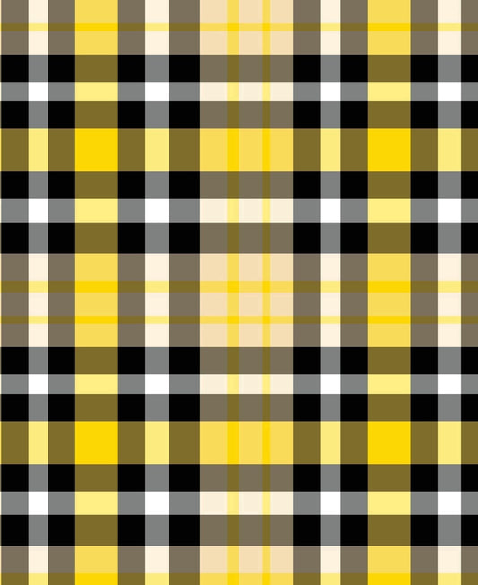 Yellow, Black & White Plaid Pattern Edible Icing Image Cake Topper, by Tnct.