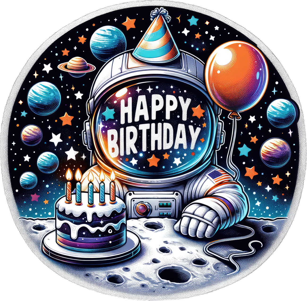 Happy Birthday Astronaut Birthday Galaxy Theme Edible Image Cake Topper for Quarter Sheet Cake, by Tnct. (1 Count)