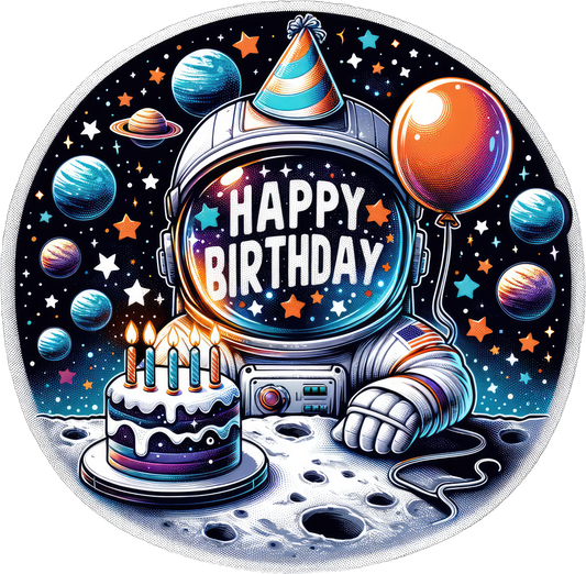 Happy Birthday Astronaut Birthday Galaxy Theme Edible Image Cake Topper for Quarter Sheet Cake, by Tnct. (1 Count)