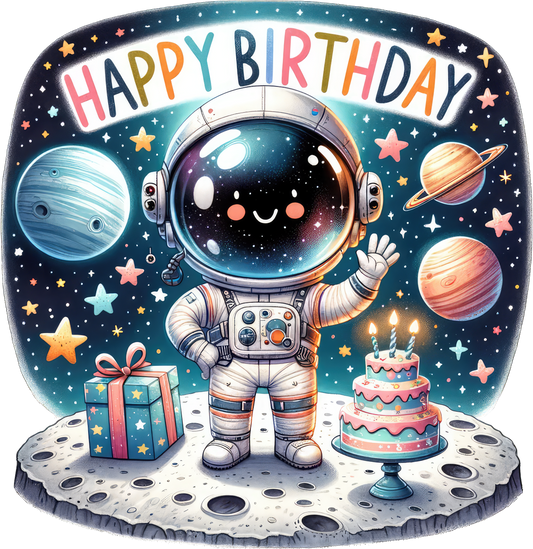 Astronaut Smiling with Happy Birthday Banner Galaxy Theme Edible Image Cake Topper for Quarter Sheet Cake, by Tnct. (1 Count)