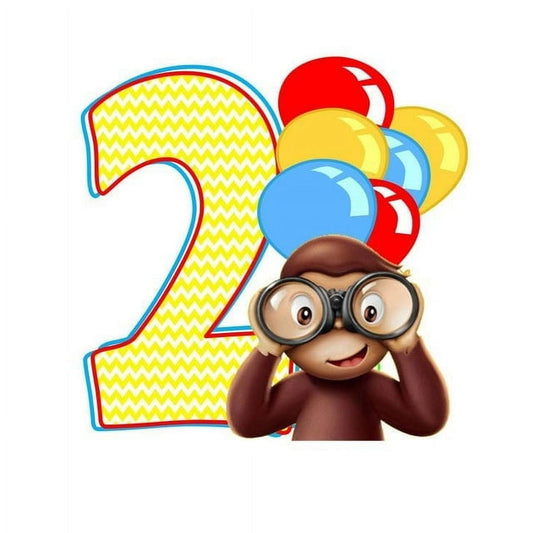 Curious George Monkey 2nd Birthday Edible Image Cake Topper For Quarter Sheet Cake By TNCT