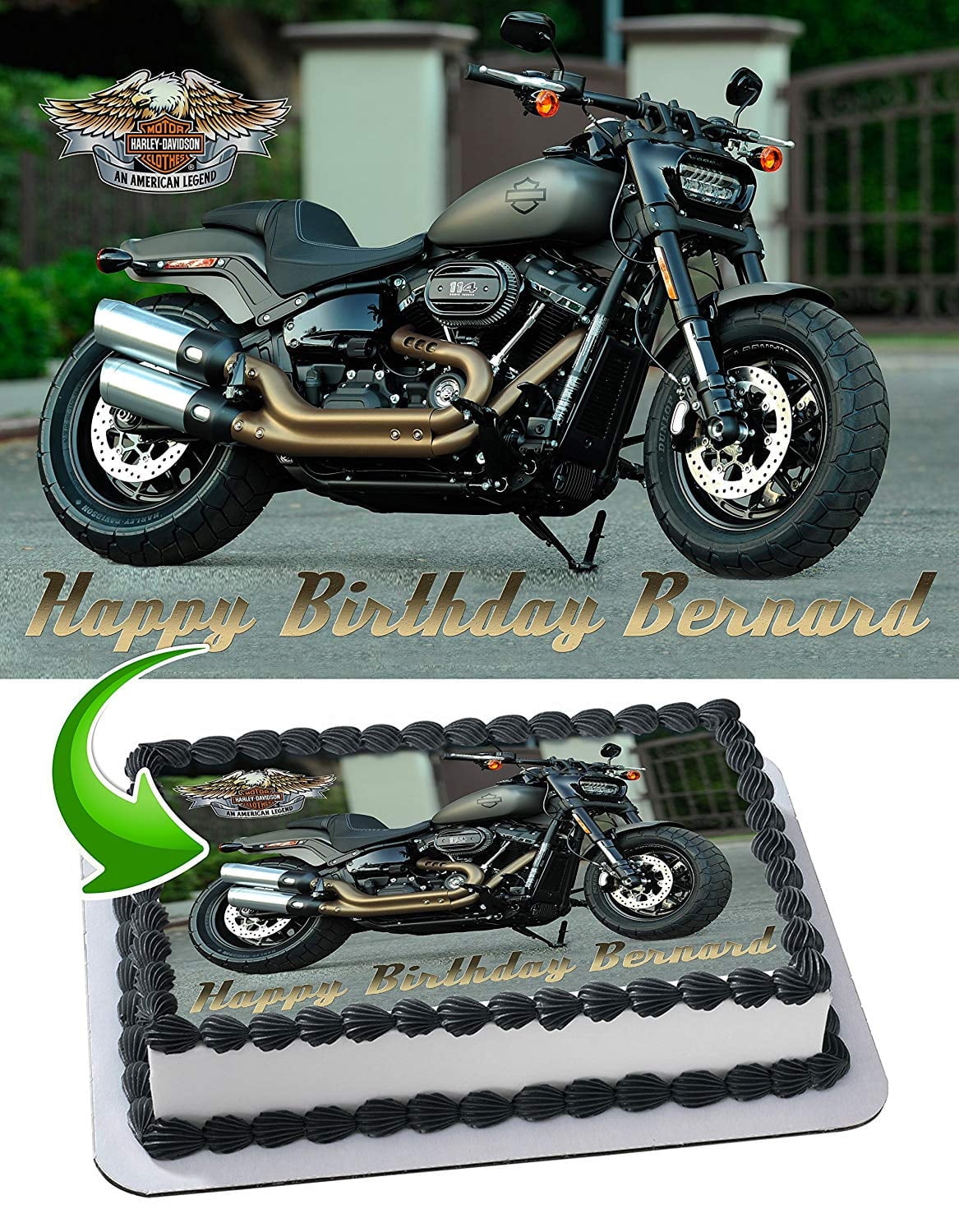 Harley Davidson Edible Cake Image Topper Personalized Birthday Party 1/4 Sheet