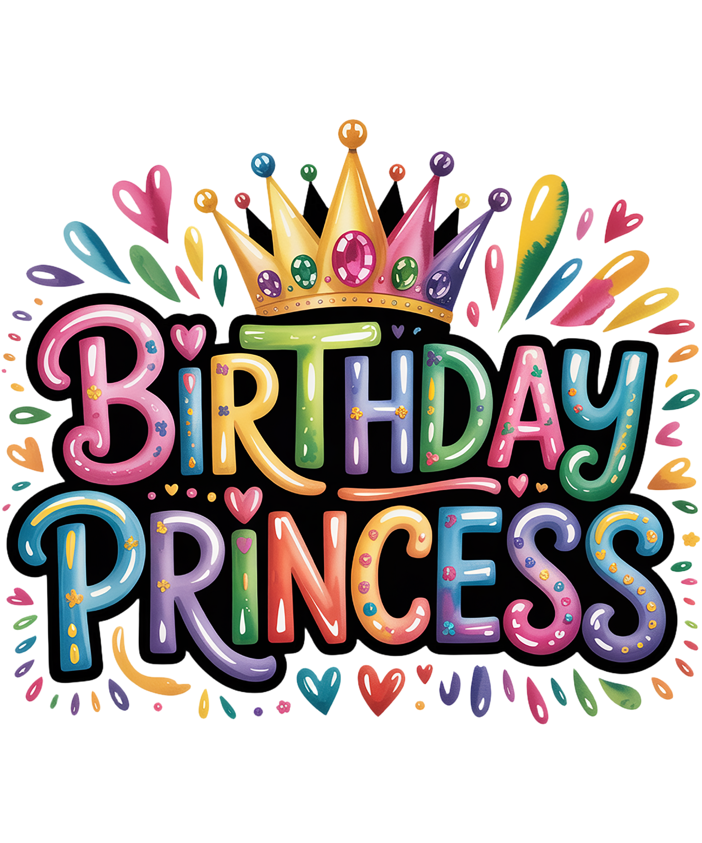 Happy Birthday Princess Tiara & Hearts Theme Edible Image Cake Topper for Quarter Sheet Cake, by Tnct. (1 Count)