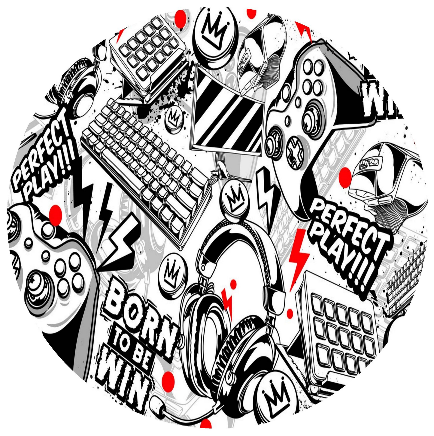 3" Pre-Cut Round Black & White Gamer Born to Win, Gamer Controller Birthday Edible Image Cupake Toppers, by Tnct. (1 Count)