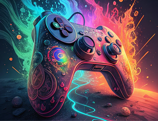 Birthday Gamer Controller with Splash Paint Edible Image Cake Topper for Quarter Sheet Cake, by Tnct. (1 Count)
