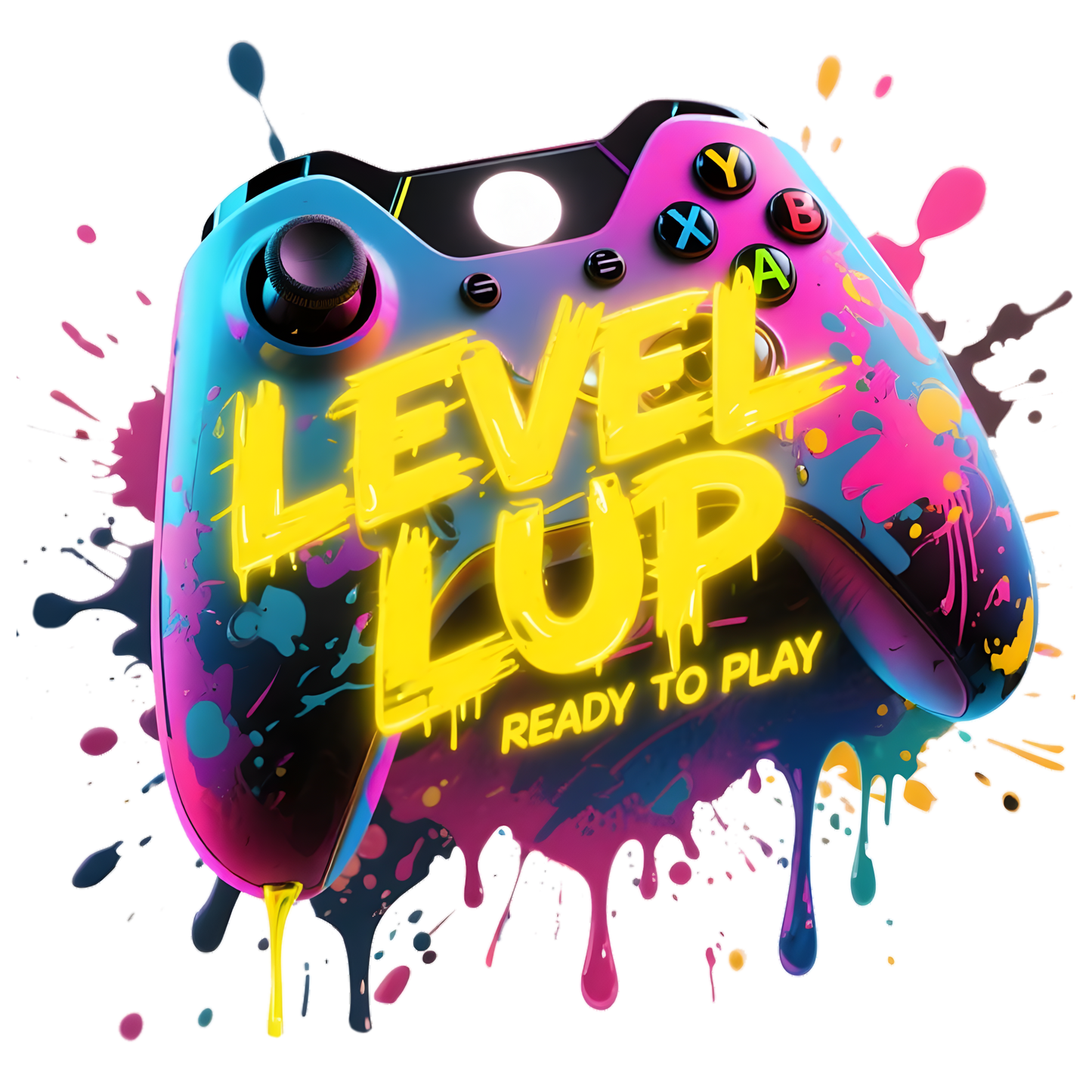 Level Up Ready to Play Gamer Controller with Splash Paint Edible Image Cake Topper for Quarter Sheet Cake, by Tnct. (1 Count)