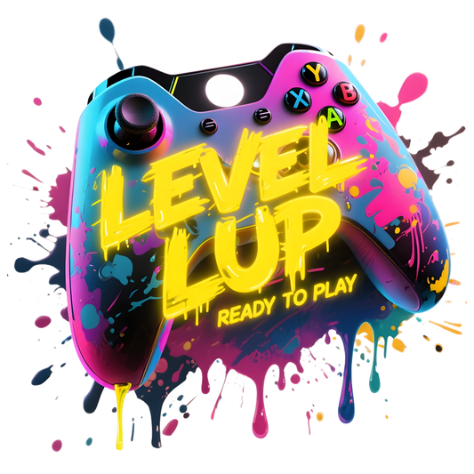 Level Up Ready to Play Gamer Controller with Splash Paint Edible Image Cake Topper for Quarter Sheet Cake, by Tnct. (1 Count)