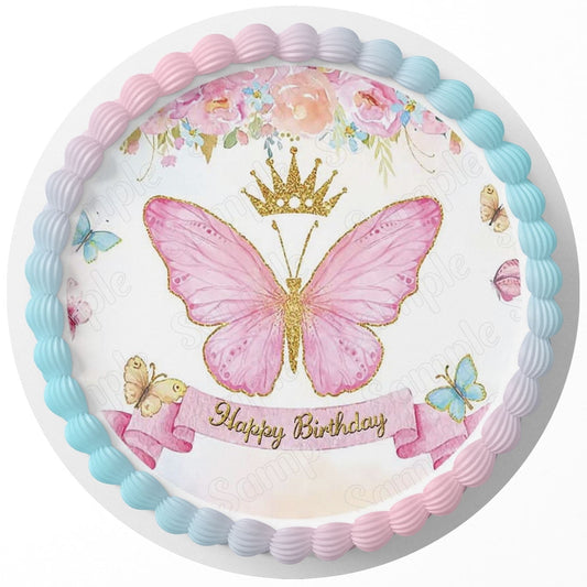 Butterflies Crown Edible Cake Image Topper Birthday Photo Icing Fondant Decoration Print 1/4 Sheet