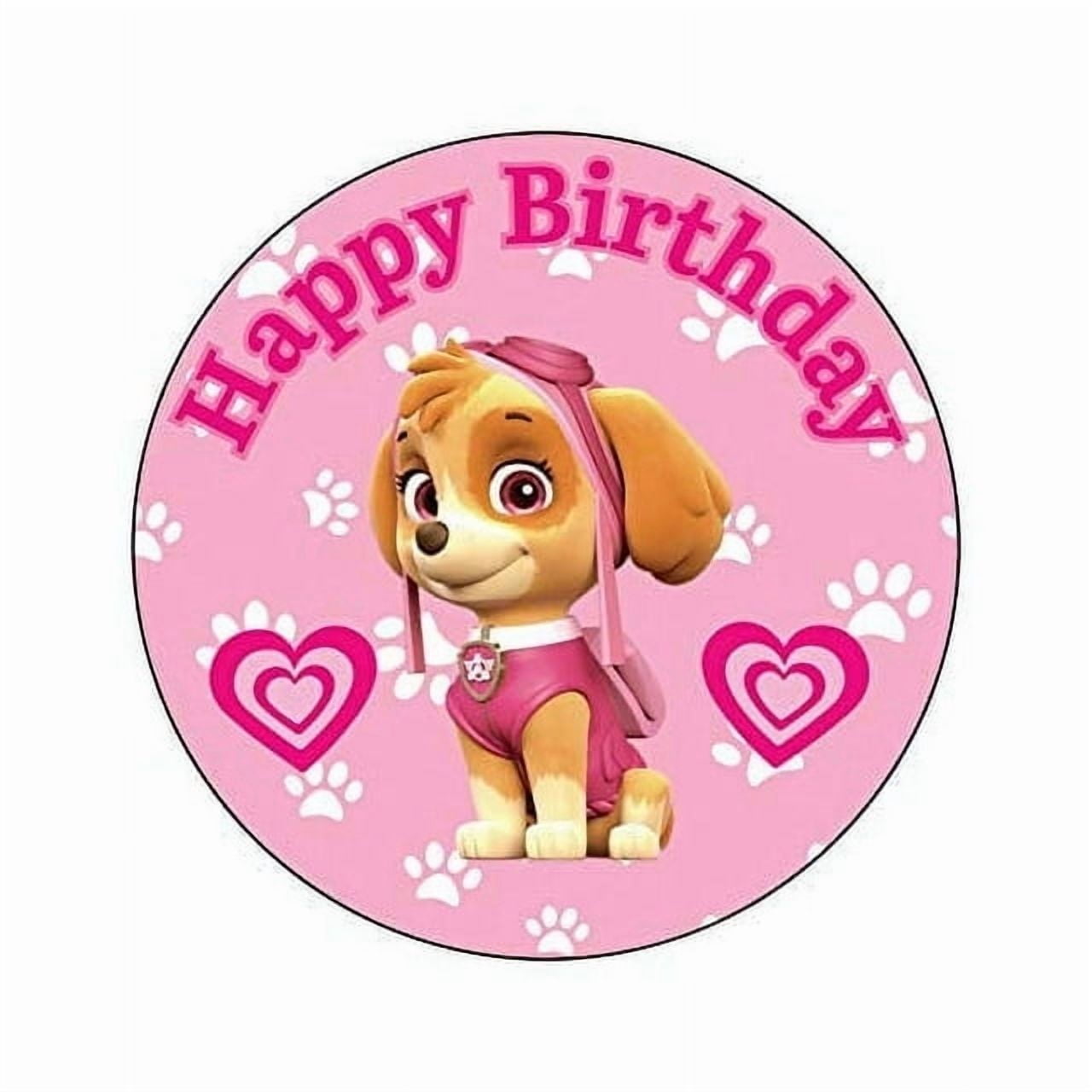 9.5" Pre-Cut Round Paw Patrol Skye Happy Birthday Edible Image Cake Topper By TNCT
