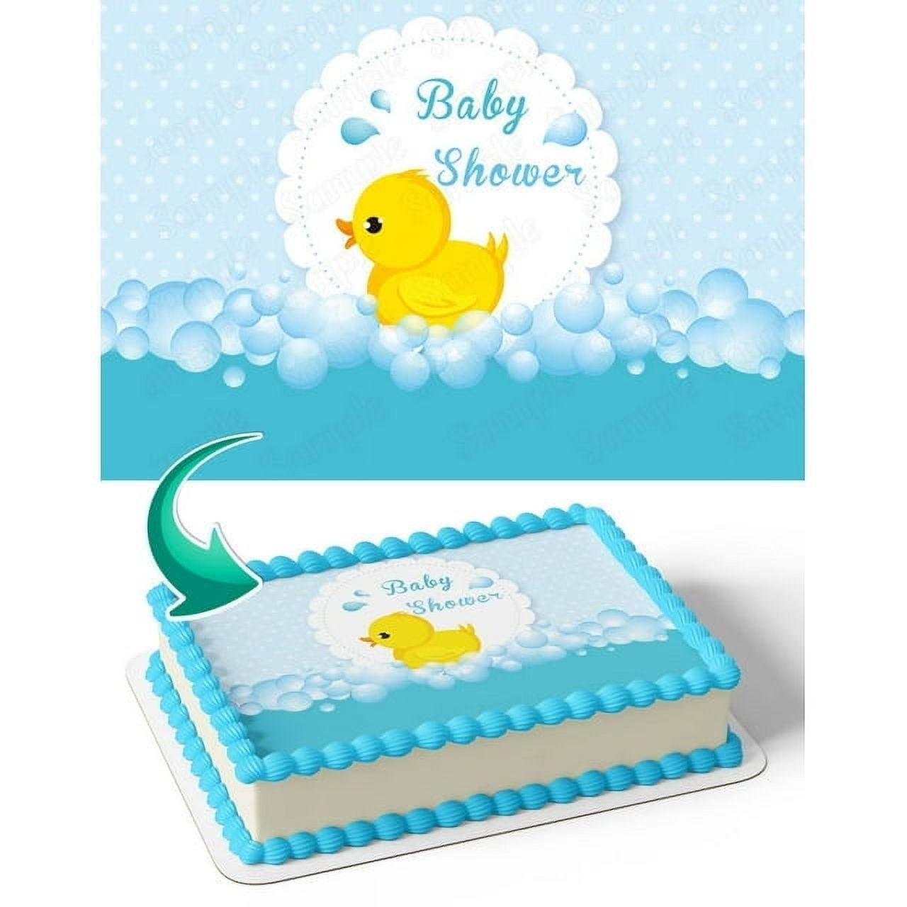 TNCT Baby Blue Newborn Baby Shower Little Yellow Duck Cake Image Topper, Personalized 1/4 Sheet Cake Banner for Parties, Edible Cake Decoration