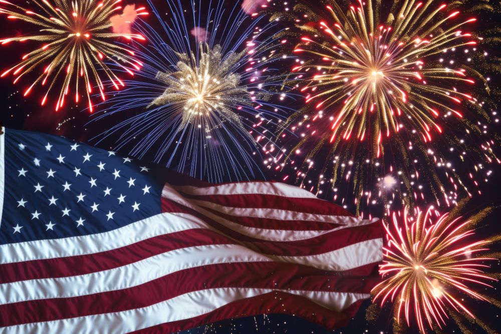 Happy 4th of July USA Flag & Fireworks Edible Image Cake Topper for Half Sheet Cake, by Tnct. (1 Count)