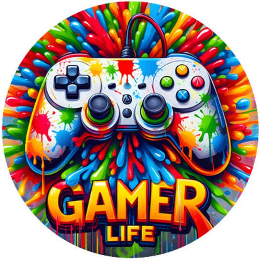 1.875" Pre-Cut Round Birthday Gamer Life Controller Theme Edible Image Cupake Toppers, by Tnct. (1 Count)