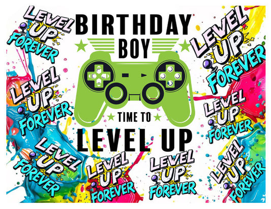 Level Up Forever Happy Birthday Design Edible Image Cake Topper for Quarter Sheet Cake, by Tnct. (1 Count)