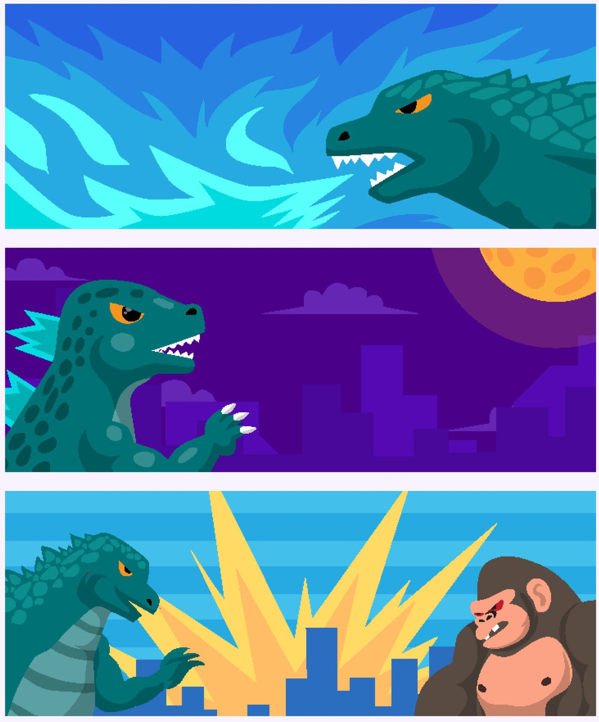 Monster & Gorilla in City Edible Image Cake Border Strips, by Tnct. (1 Count)