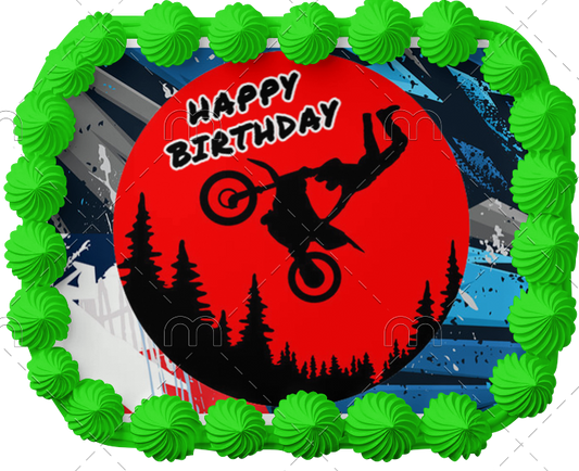 Dirtbiker/Motocross Driving Doing Handstand Happy Birthday Edible Image Cake Topper for Quarter Sheet Cake, by Tnct. (1 Count)