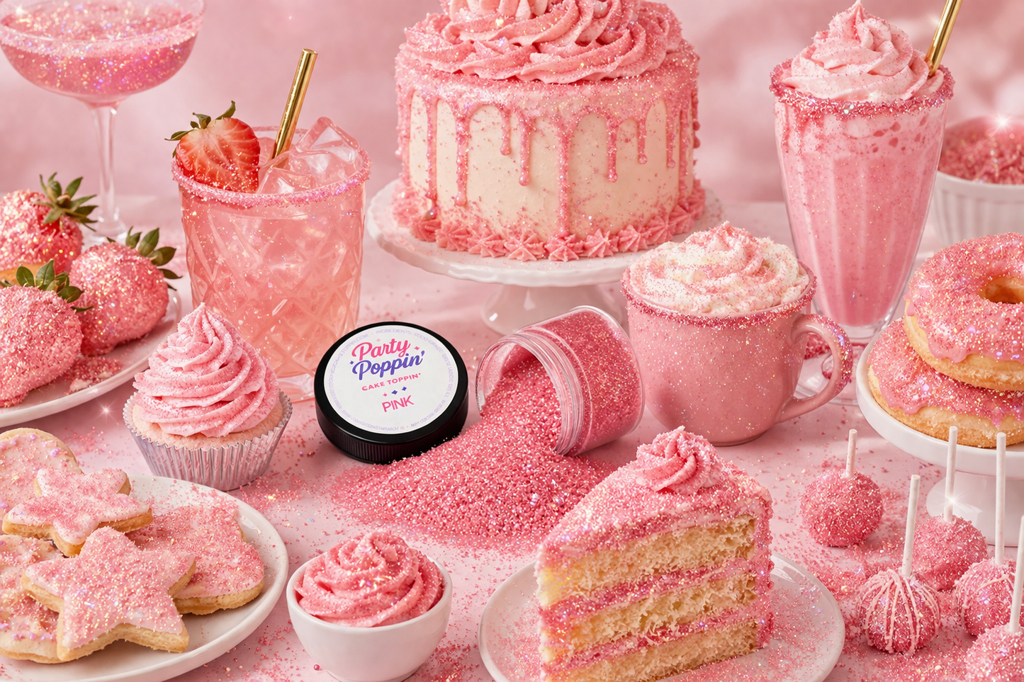 Sparkly Edible Glitter for Cakes, Cupcakes & Drinks – Pink – 5 Gram Pot with Tear Drop Lid