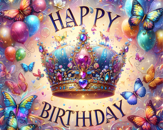 Happy Birthday Princess Theme with Crown & Butterflies Edible Image Cake Topper for Quarter Sheet Cake, by Tnct. (1 Count)