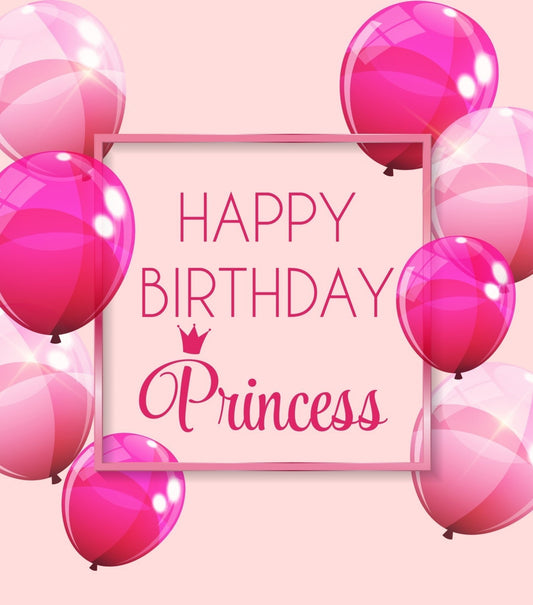 Pink Happy Birthday Princess with Balloons Edible Image Cake Topper for Quarter Sheet Cake, by Tnct. (1 Count)