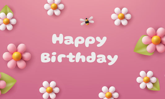 Happy Birthday Pink Girly Theme with Bees & Flowers Edible Image Cake Topper for Half Sheet Cake, by Tnct. (1 Count)