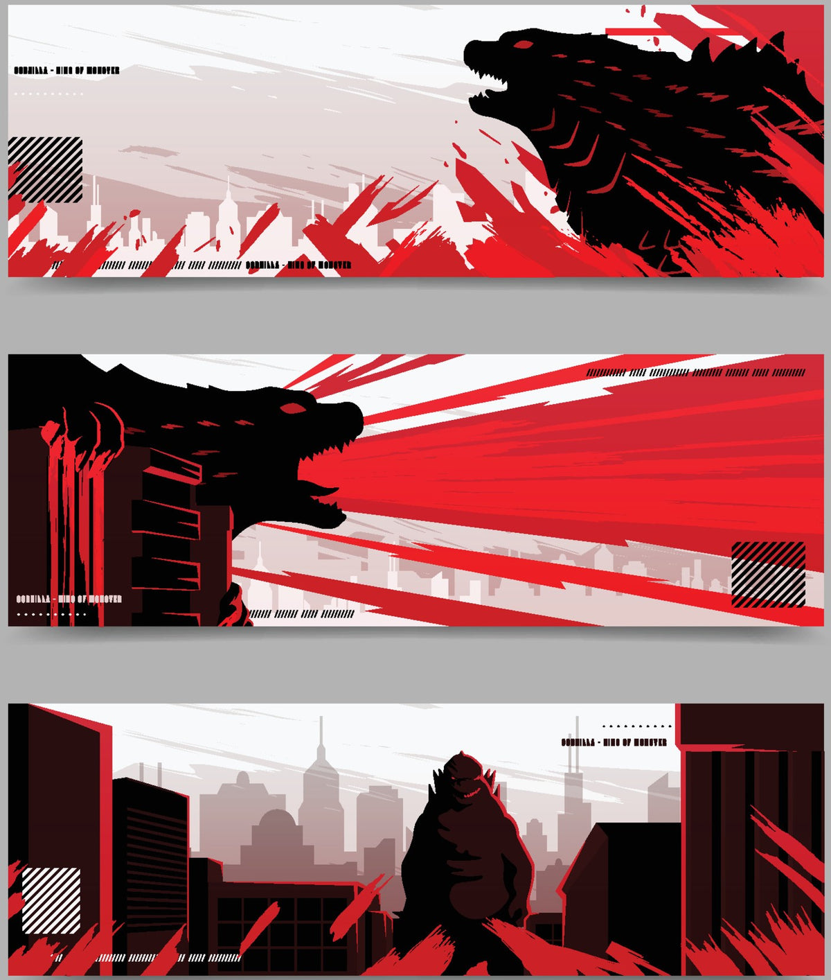 Monster in the City Red, White & Black Edible Image Cake Border Strips, by Tnct. (1 Count)