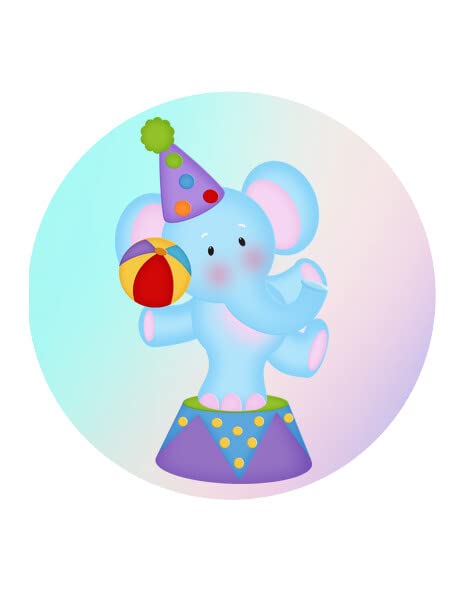 3" Round Pre-Cut Colorful Circus Elephant Edible Image Cupcake Or Cookie Toppers!