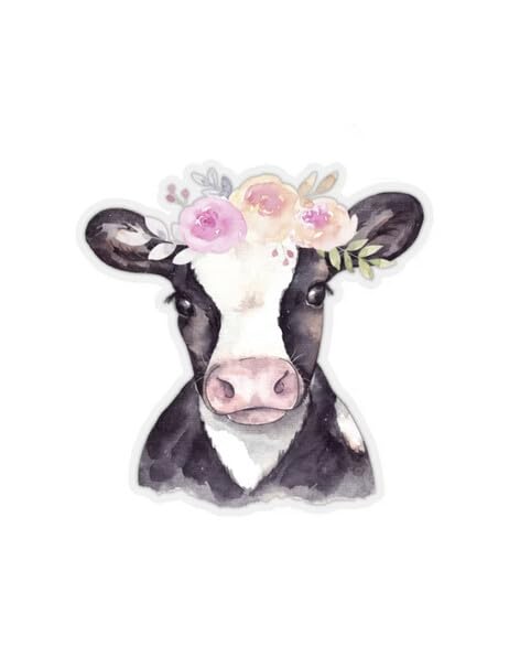 1.875" Round Pre-Cut Pretty Cow With Flowers Edible Images!