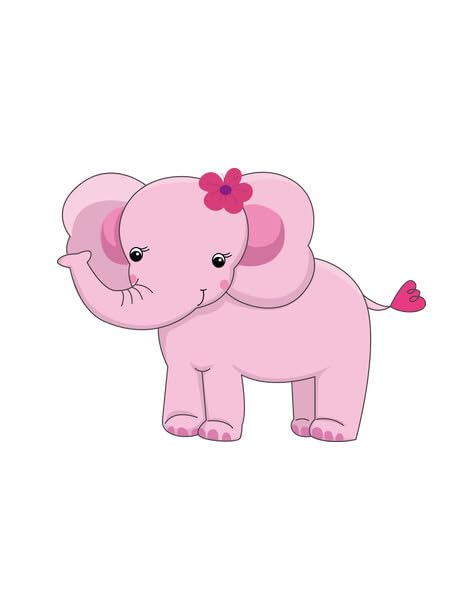 7.5" Pre-Cut Round Cute Pink Elephant Edible Image!
